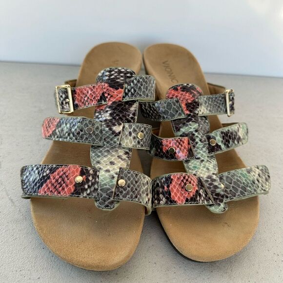 Vionic Radia Multicolored Snake Print Adjustable Wedge Slides Sandals Size10 - Picture 3 of 7